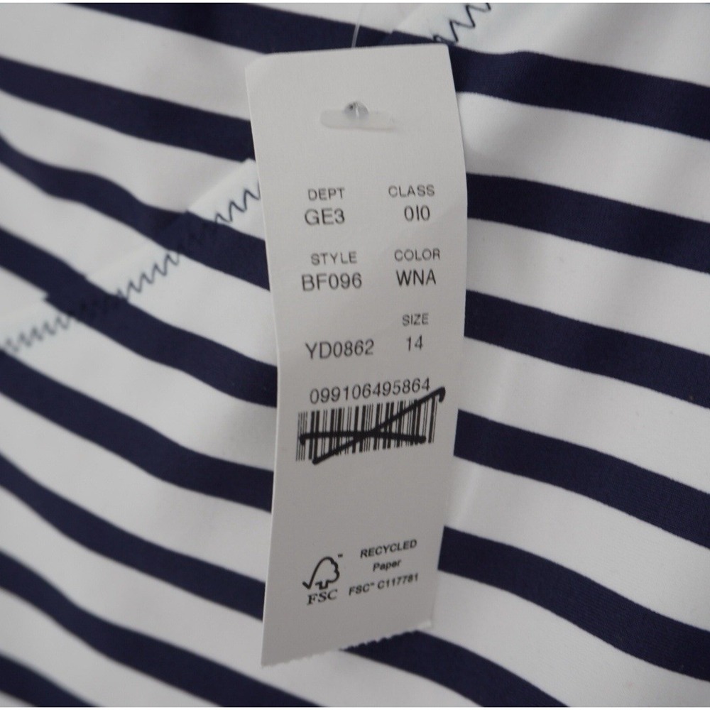 J.Crew Ruched One Shoulder One Piece Navy White Stripe Size 14 Coastal NEW - Picture 7 of 16